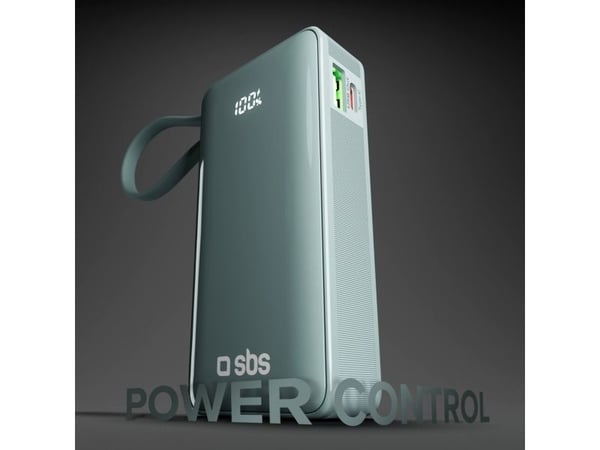 SBS Power Bank 10 000 mAh integroidulla USB-C-kaapelilla cyanvärinen