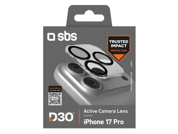 SBS TED3OCAMGLIP1763P, Apple, iPhone 17 Pro, Iskunkestävä, musta, Läpinäkyvä, 1 kpl
