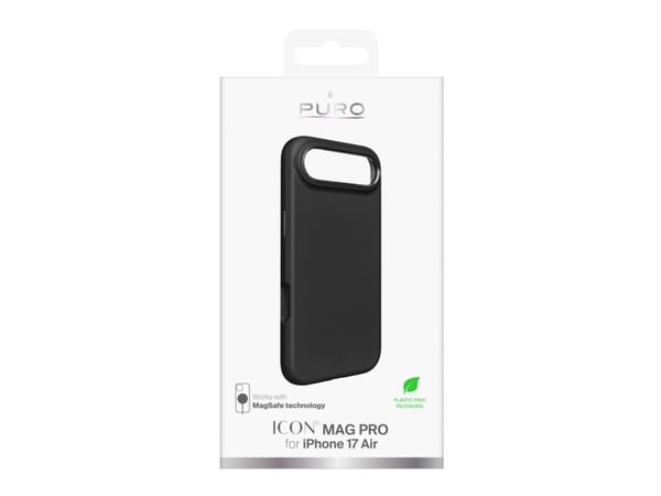 Puro Icon Mag Pro flytende silikondeksel for iPhone 17 Air, MagSafe-kompatibelt, med kamerabeskyttelse og aluminiums-knapper - svart