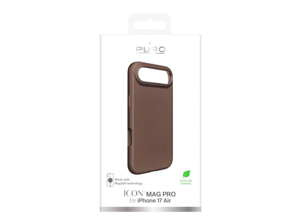 Puro Icon Mag Pro flytande silikonfodral för iPhone 17 Air (MagSafe) med kameraskydd och aluminiumknappar - brun