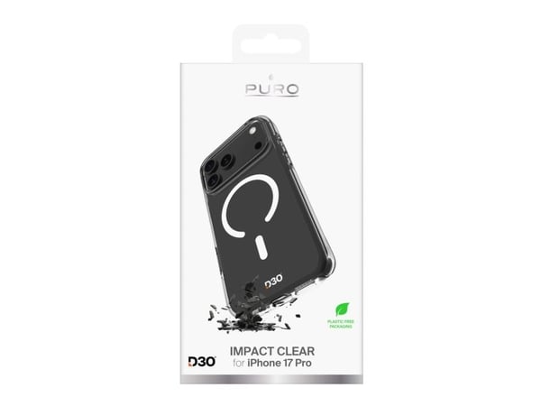 Puro Impact Clear D3O TPU+PC-etui kompatibelt med MagSafe for iPhone 17 Pro - gjennomsiktig