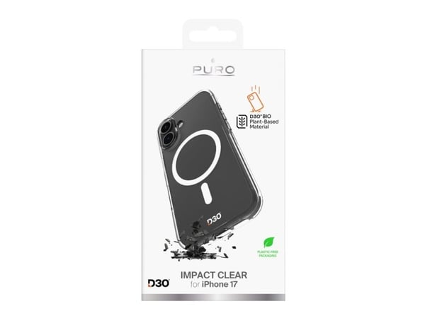 Puro Impact Clear D3O TPU+PC-etui kompatibelt med MagSafe for iPhone 17 - gjennomsiktig