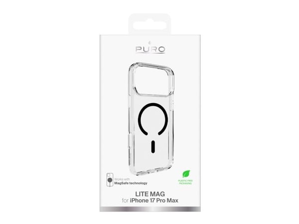 Puro Lite Mag TPU+PC-kompatibelt etui med MagSafe for iPhone 17 Pro Max - gjennomsiktig med svart ring