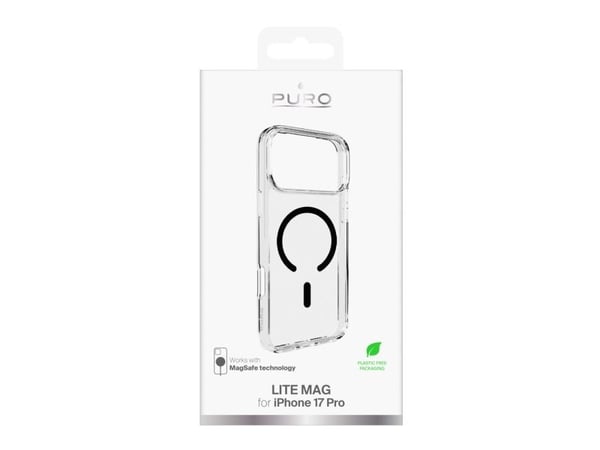 Puro Lite Mag TPU+PC-kompatibelt etui med MagSafe for iPhone 17 Pro - gjennomsiktig med svart ring