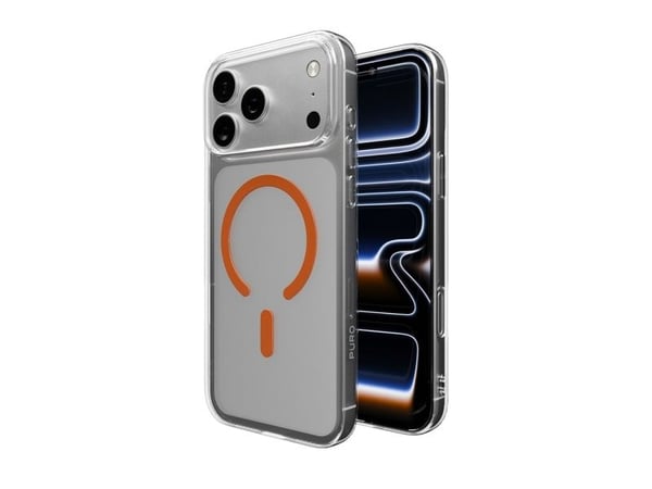 Puro Lite Mag TPU+PC-kompatibelt etui med MagSafe for iPhone 17 Pro - gjennomsiktig med oransje ring