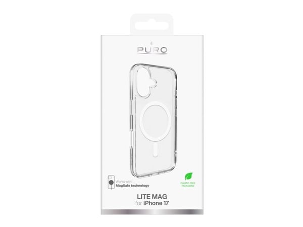 Puro Lite Mag TPU+PC-kompatibelt etui med MagSafe for iPhone 17 - gjennomsiktig med hvit ring