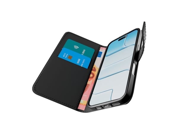 Puro Wallet Stand-deksel til iPhone 17 Pro Max i øko-lær med klaff, lommebok & stativfunksjon - svart