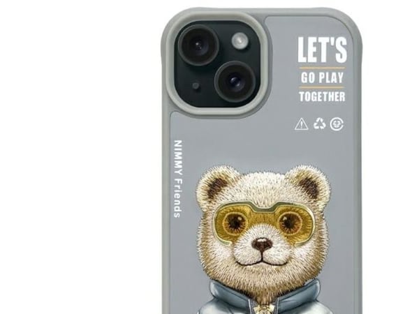 Nimmy iPhone 15 6,1" etui grå/grey Cool&Cute 2.0 Bear