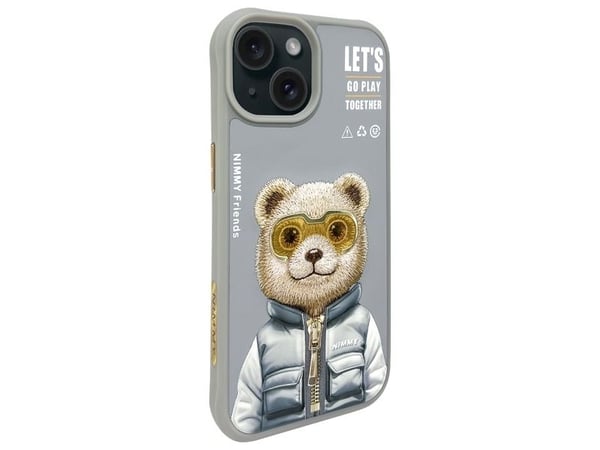 Nimmy iPhone 15 6,1" etui grå/grey Cool&Cute 2.0 Bear