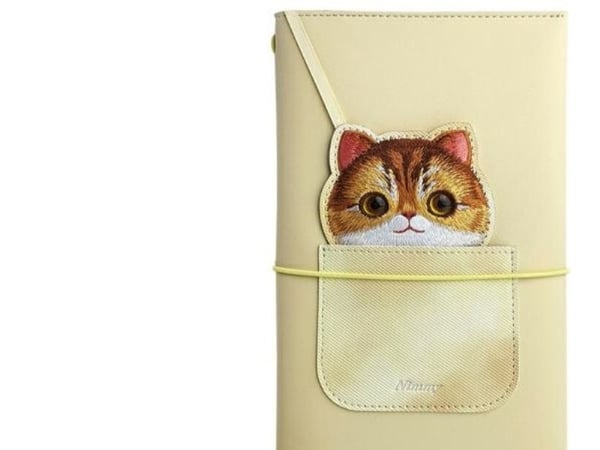 Nimmy sett 2-i-1 notatbok + penn khaki farge Big Eyed Pet 2.0 Kat