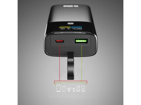 SBS 10000 mAh PD 20W med LCD-skjerm og innebygd USB-C-kabel grå