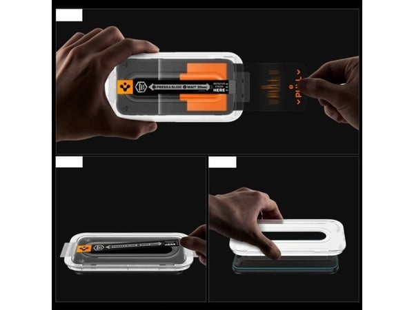 Spigen Glas.tR EZ Fit Pro HD, Apple, iPhone 17 Pro / iPhone 17 / iPhone 16 Pro, Støvresistent, Ripebestandig, Svart, 1 stykker