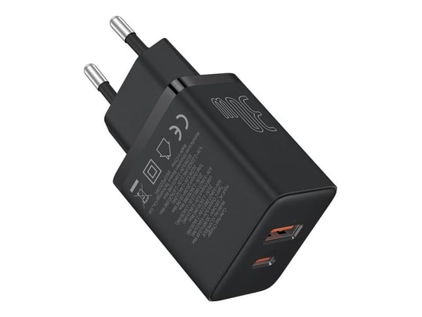 Baseus P10111404113-00 Cube USB-C / USB-A 30W nettlader, svart (P10111404113-00)