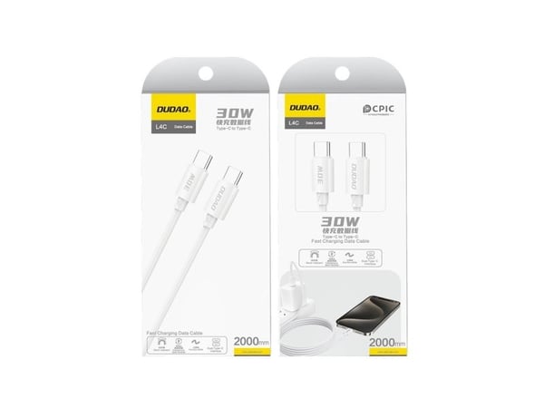 Dudao USB-C - USB-C 2 m valkoinen kaapeli (6976625332045)