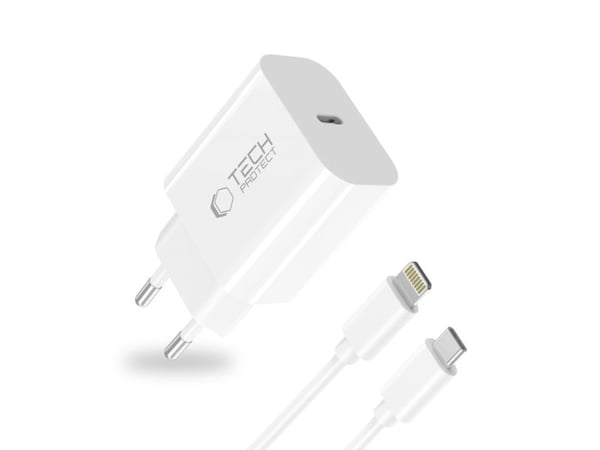 TECH-PROTECT NC20W 1-PORT NETWORK CHARGER PD20W + LIGHTNING CABLE WHITE