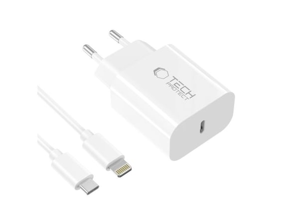TECH-PROTECT NC20W 1-PORT NETWORK CHARGER PD20W + LIGHTNING CABLE WHITE
