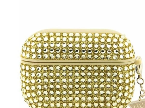 Guess originalt etui til APPLE AIRPODS PRO - Guess Hardcase Rhinestone Triangle (GUAPHDGTPD) - gull