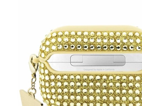 Guess originalt etui til APPLE AIRPODS PRO - Guess Hardcase Rhinestone Triangle (GUAPHDGTPD) - gull