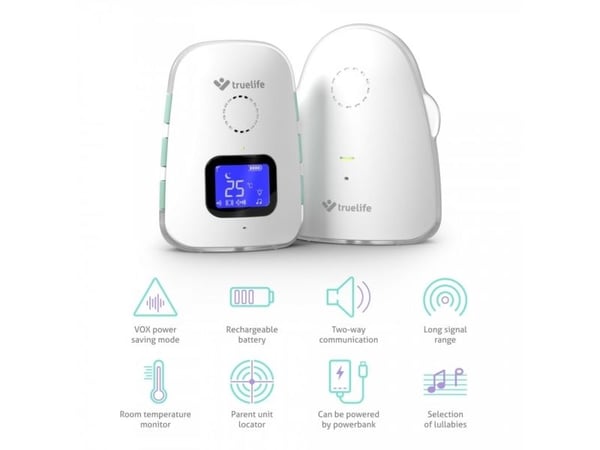 TrueLife NannyTone VM3, digital babytelefon, 800 m, 300 m, 800 m, 2400 - 2480 MHz, grønn, hvit