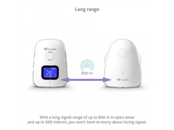 TrueLife NannyTone VM3, digital babytelefon, 800 m, 300 m, 800 m, 2400 - 2480 MHz, grønn, hvit
