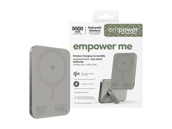 empower by PanzerGlass - Strømbank - med spin-stativ - 5000 mAh (USB-C) - titan