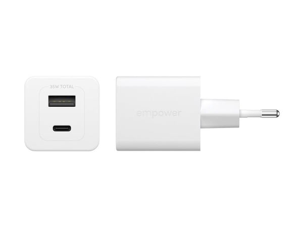 empower by PanzerGlass - Strømadapter - 35 watt - Power Delivery 3.1 - 2 utgangskontakter (USB-C, USB-type A) - sølvhvit