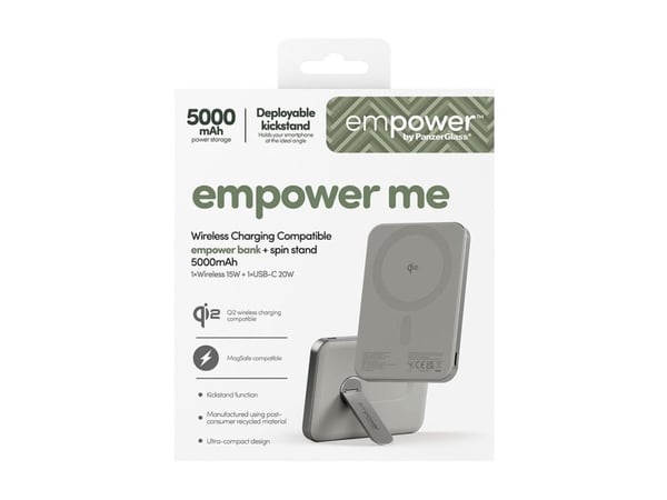 empower by PanzerGlass - Strømbank - med spin-stativ - 5000 mAh (USB-C) - titan