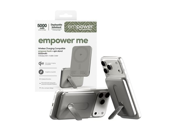 empower by PanzerGlass - Strømbank - med spin-stativ - 5000 mAh (USB-C) - titan