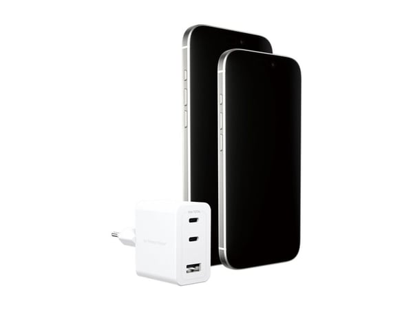 empower by PanzerGlass - Strømadapter - 70 watt - Power Delivery 3.1 - 3 utgangskontakter (2 x USB-C, USB-type A) - sølvhvit