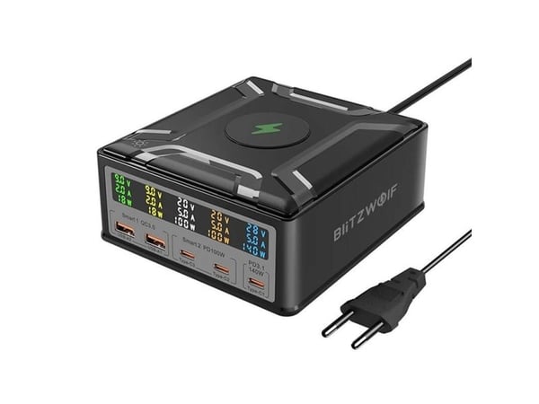 Blitzwolf-lader Stacja ladujaca Blitzwolf BW-S28 260W, 2xUSB-A, 3xUSB-C, 15W (svart)