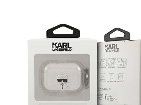 Karl Lagerfeld KLAPUKHGS AirPods Pro-deksel sølv/sølv glitter Karl's Head
