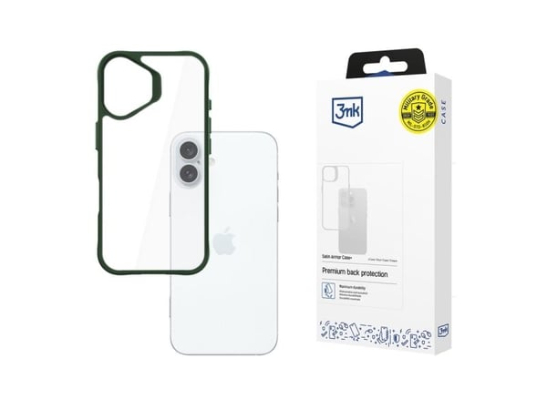3MK Satin Armor Case+, Omslag, Apple, iPhone 16 Plus, 17 cm (6.7"), Grön, Transparent