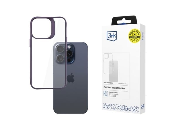 3MK Satin Armor Case+, Etui, Apple, iPhone 15 Pro, 15,5 cm (6.1"), Lilla, Gjennomsiktig