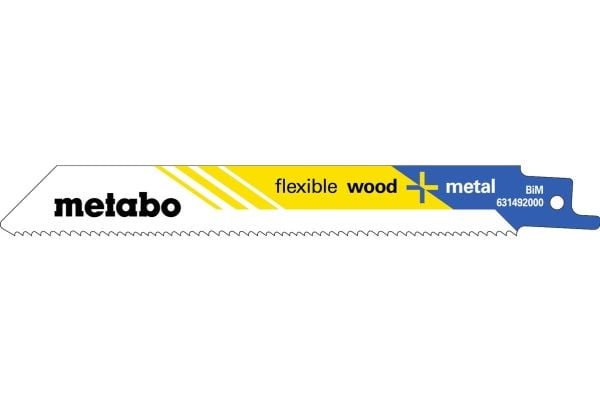Metabo 62824600, Sabelsagblad, Metall, Rør, Plast, Profil, Blad metall, Tre, Tre med spiker, Bimetall, Sort, Blå, Hvit, Gult, 15 cm, 25 stykker