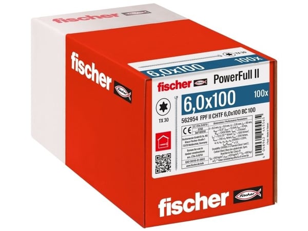 Fischer 562954 FPF II CHTF 6,0 x 100 BC 100 Træskrue 6 mm 100 mm TX Stål Galvaniseret 100 stk