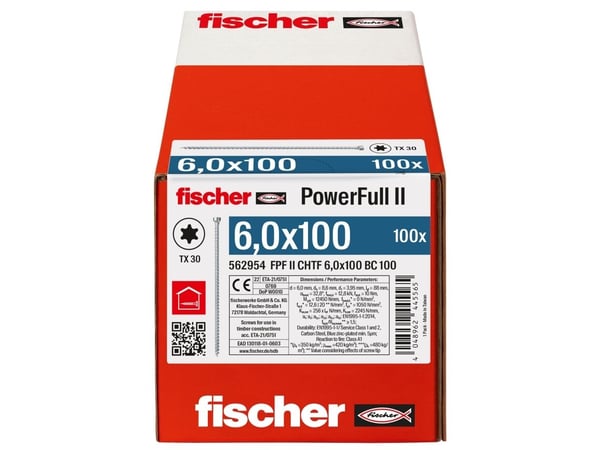 Fischer 562954 FPF II CHTF 6,0 x 100 BC 100 Træskrue 6 mm 100 mm TX Stål Galvaniseret 100 stk
