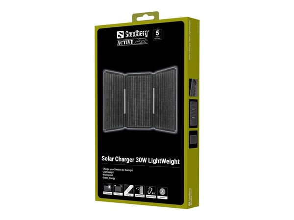 Sandberg Active LightWeight - Solcellelader - 30 watt - 3.4 A - 3 utgangskontakter (USB, 24 pin USB-C, power DC jack)
