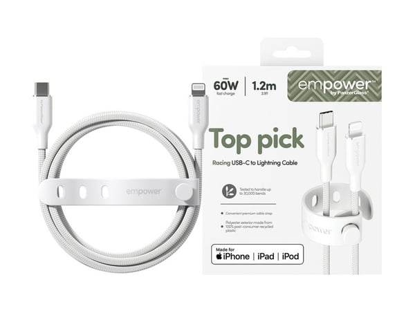 empower by PanzerGlass Racing - Lightning-kabel - USB-C hann til Lightning hann - 1.2 m - sølvhvit - Hurtiglading opptil 60W