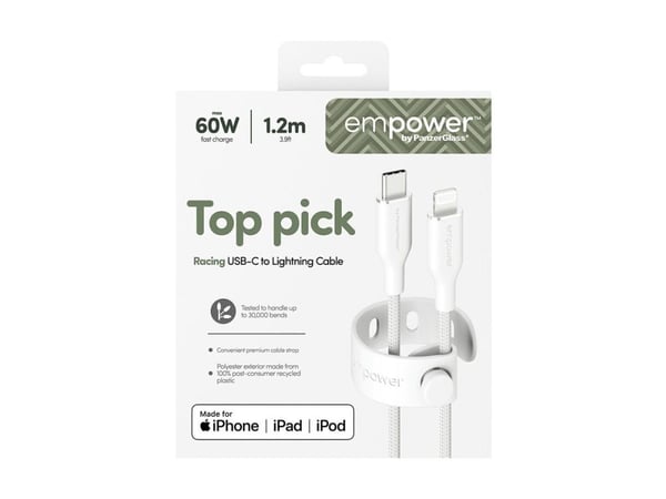 empower by PanzerGlass Racing - Lightning-kabel - USB-C hann til Lightning hann - 1.2 m - sølvhvit - Hurtiglading opptil 60W