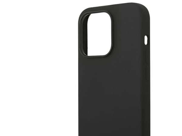Guess telefono dėklas iPhone 14 Pro Max 6,7 GUHCP14XSLSMK juodas hard telefono dėklas Silikoninis Vintage auksinis Logo