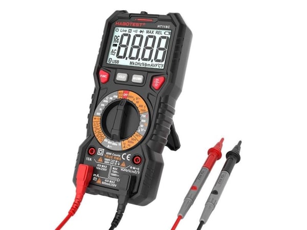 Habotest HT118C digitalt multimeter med lommelykt, True RMS, NCV, batteritesting