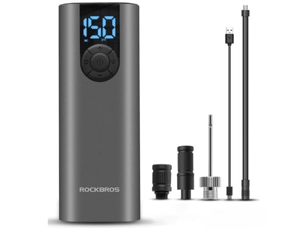 RockBros Elektrisk sykkelpumpe Rockbros 42720001001 med LED-display + USB-C - USB-A-kabel - svart