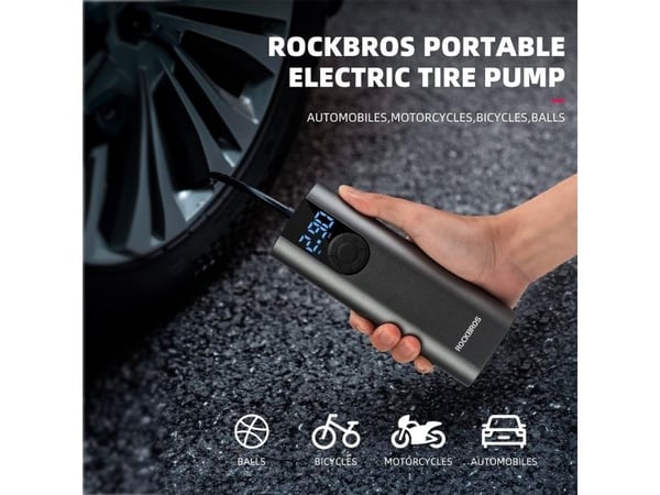 RockBros Elektrisk sykkelpumpe Rockbros 42720001001 med LED-display + USB-C - USB-A-kabel - svart