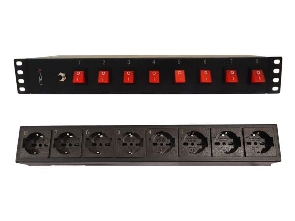 Techly I-CASE STRIP-815I, 1.5U, Vaaka, Musta, 8 AC-pistorasia(a), Tyyppi F, Tyyppi F