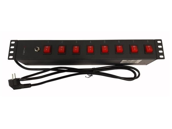 Techly I-CASE STRIP-815I, 1.5U, Vaaka, Musta, 8 AC-pistorasia(a), Tyyppi F, Tyyppi F