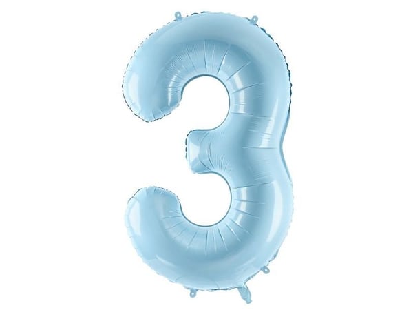 Party Deco Folieballong nummer 3, lyseblå, 86 cm, universal