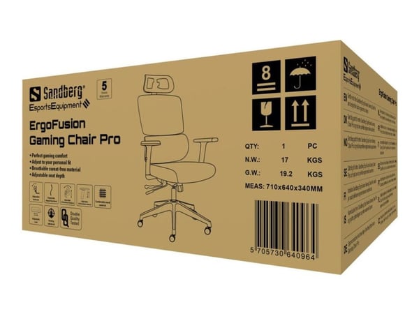 Sandberg ErgoFusion Pro - Spillestol - ergonomisk - armlener - T-formet - tipping - roterende - maskestoff, stoff