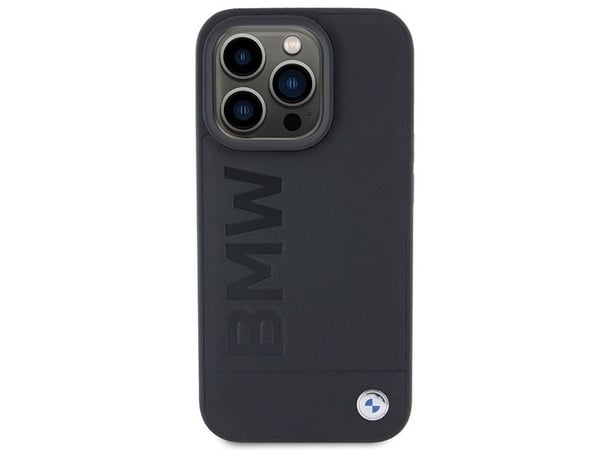 BMW läder hot stamp-skal för iPhone 15 Pro Max - svart