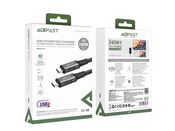 USB-kabel Acefast USB-C til USB-C 1 m svart (6974316282631)