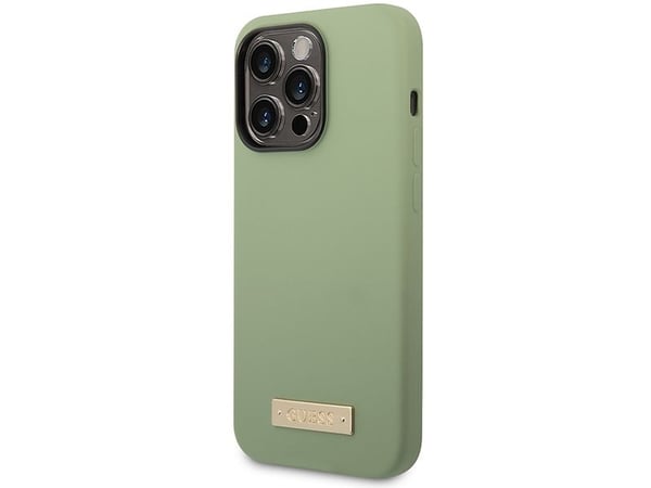 Guess hardt deksel til iPhone 14 Pro Max 6,7 GUHMP14XSBPLA khaki – Liquid Silicone Logo Plate MagSafe